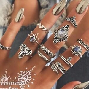 12 Piece Tribal Elephant Midi Ring Set